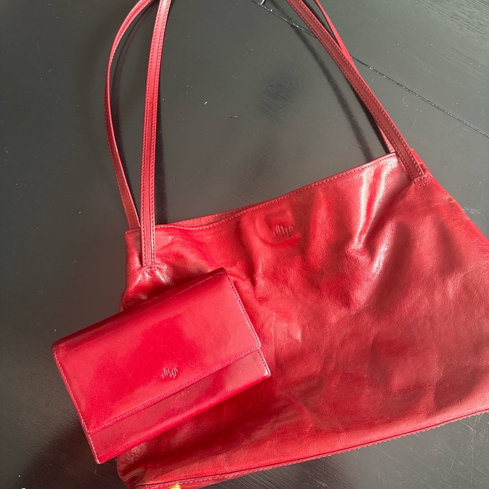 Monsac Red Leather Purse & Matching Wallet Set
